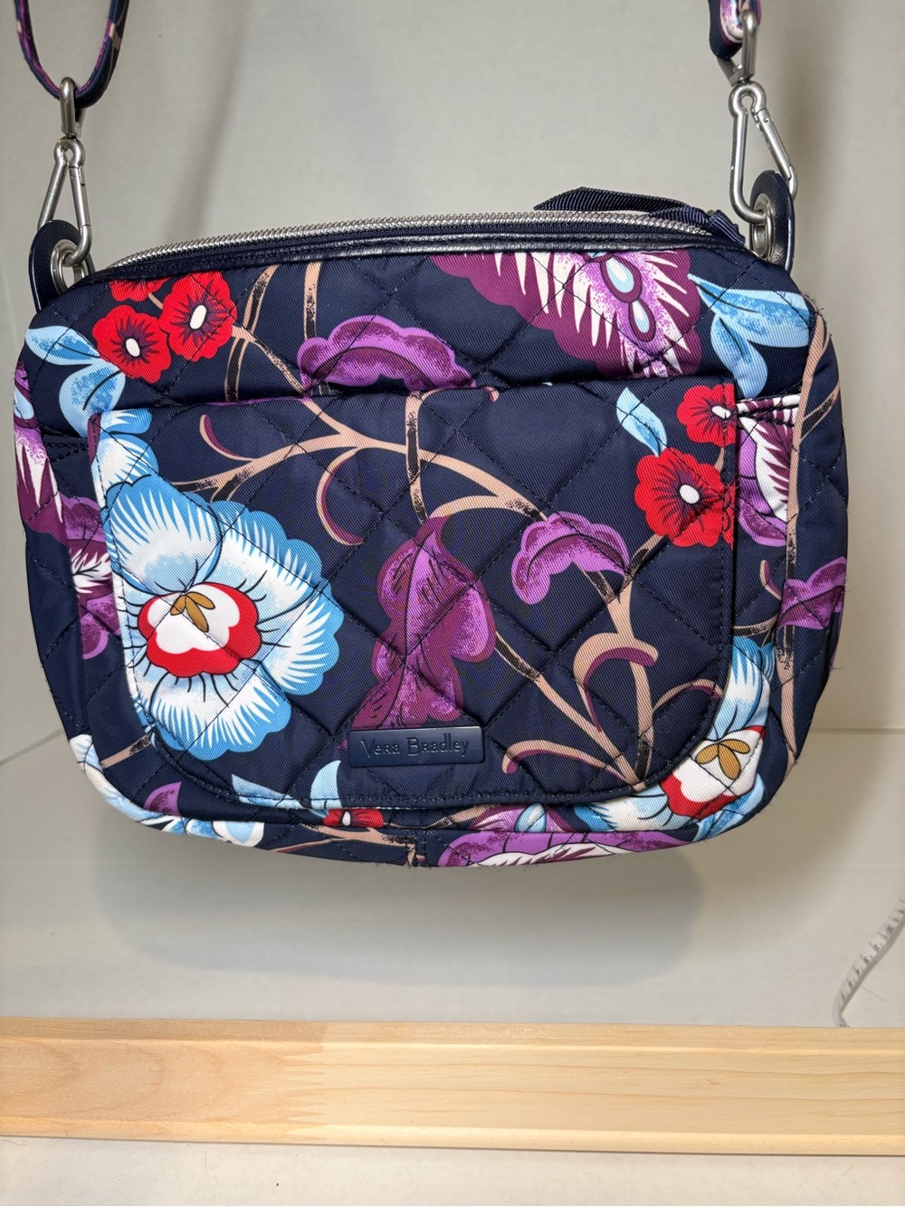 Vera Bradley Navy Floral Quilted Crossbody with Red, Purple & Light Blue Flowers